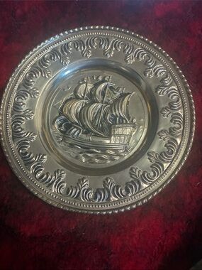 12 inch brass wall plate ship embossed